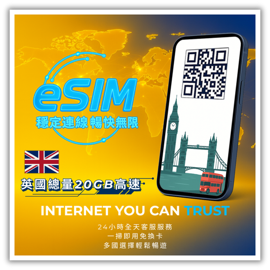 英國總量20GB高速│3-30天