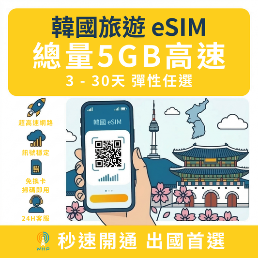 韓國總量5GB高速│3-30天