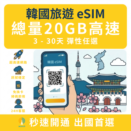 韓國總量20GB高速│3-30天