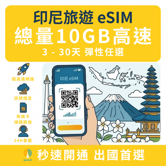 印尼總量10GB高速│3-30天