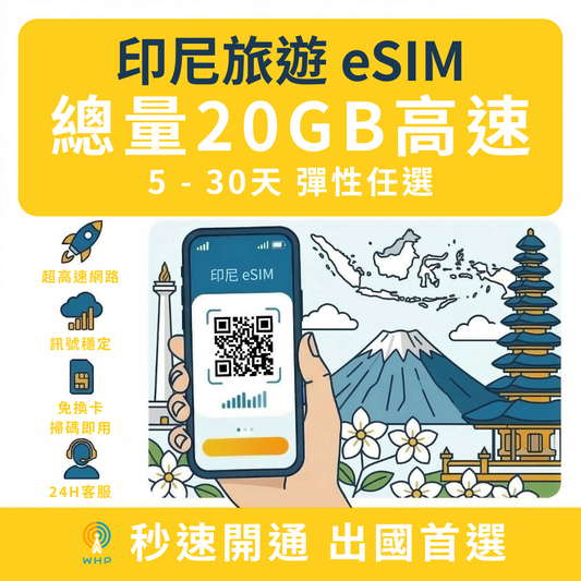 印尼總量20GB高速│5-30天