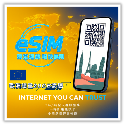 歐洲總量20GB高速│5-30天