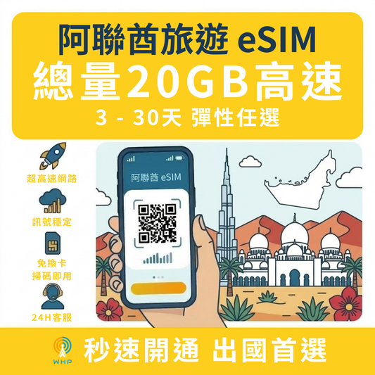 阿聯酋總量20GB高速│3-30天